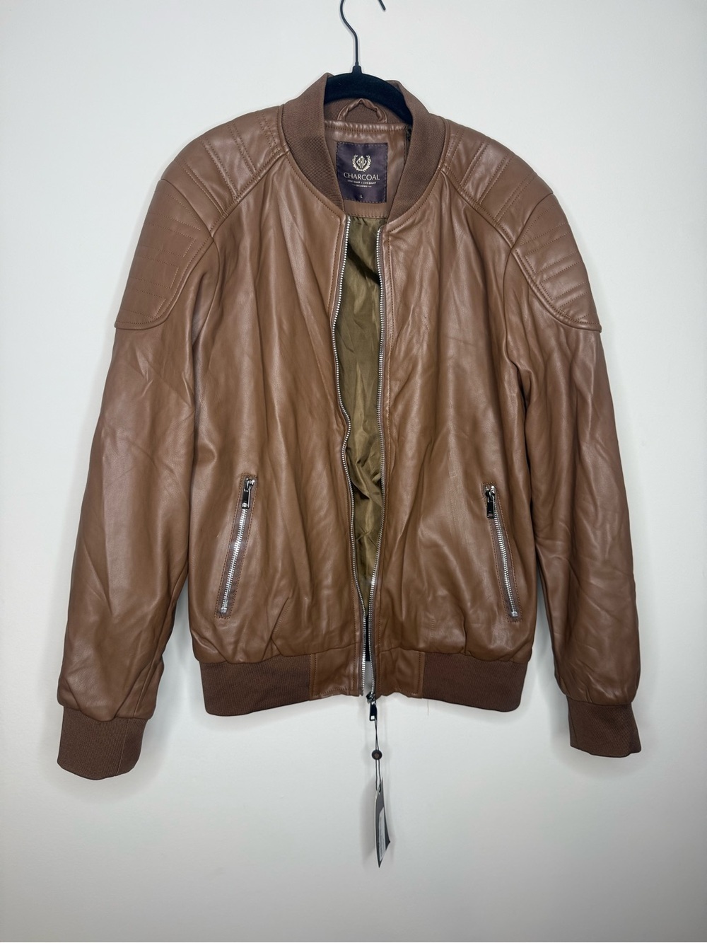 Charcoal brand brown leather bomber jacket
